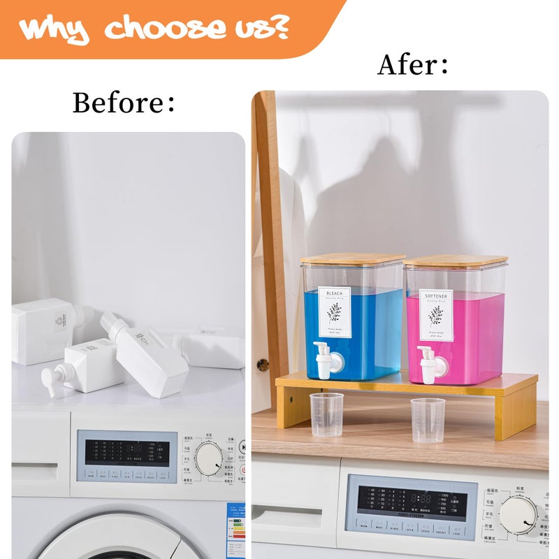 RoleDes Liquid Laundry Detergent Dispenser Set with Shelf and Bamboo Lids for Laundry Room Organization and Storage - 2 Pack 96 oz Laundry Containers for Laundry Soap, Fabric Softener - Image 3